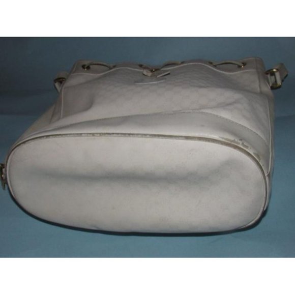 Gucci Cross Body Bucket Purse White Small G Logo Print Coated Canvas And Leather - Picture 11 of 12